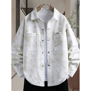 潮牌高级感痞帅青少年牛仔夹克衫 外套男2025新款 衬衫 水洗纯棉长袖
