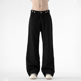 小柯XCOK美式黑色直筒牛仔裤男生高街宽松阔腿裤潮流百搭休闲裤子