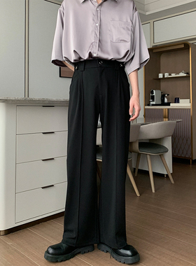 Hualun夏季薄款猪鼻扣休闲裤男2026新款宽松直筒长裤黑色百搭西裤