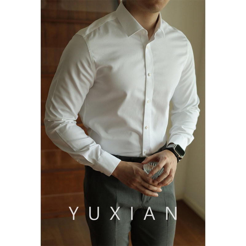 YUXIAN余闲高品质长绒棉DP免烫抗皱衬衫男士修身商务休闲四季款