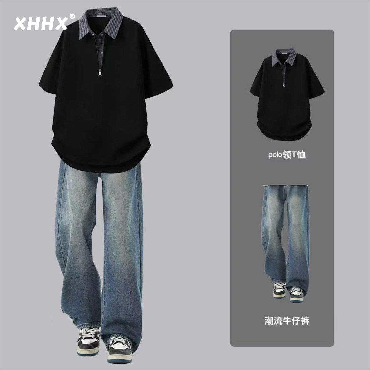 假两件格子POLO衫T恤男士