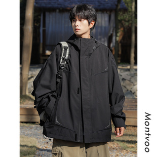 冲锋外套男款春季2025新款衣服青少年美式潮牌工装宽松户外夹克