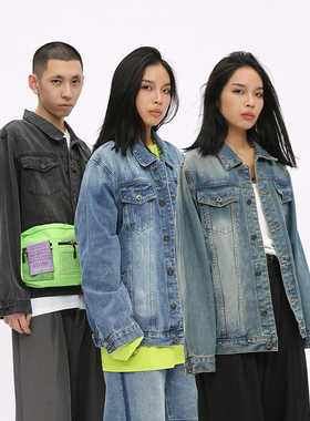 Voguo Relay 韩版简约百搭新款复古蓝牛仔外套翻领长袖夹克男女