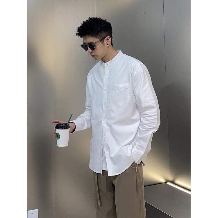 2026春季新款简约素雅轻熟立领长袖衬衫男士纯棉衬衫新中式白衬衫