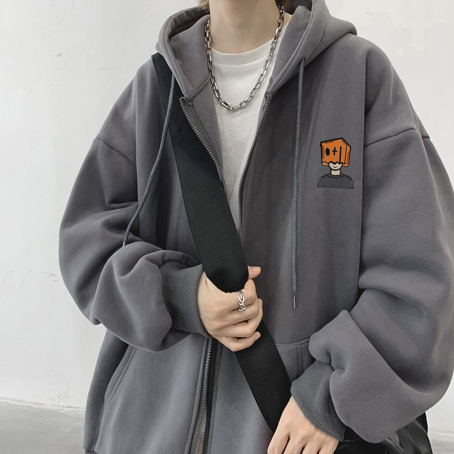 开衫连帽卫衣男士春秋2026新款美式复古潮牌重磅加绒加厚冬装外套