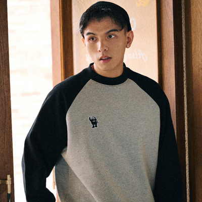 SAMESAME拼接圆领卫衣无帽男秋冬季款加绒加厚宽松纯棉套头情侣装