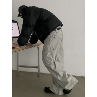 INKNOTS美式覆古水洗做旧廓形工装裤男女宽松直筒休闲Vintage裤子