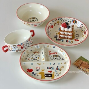 猫碗陶瓷猫咪食盆吃饭罐头防黑下巴狗饭盆防打翻喝水碗狗碗大口径