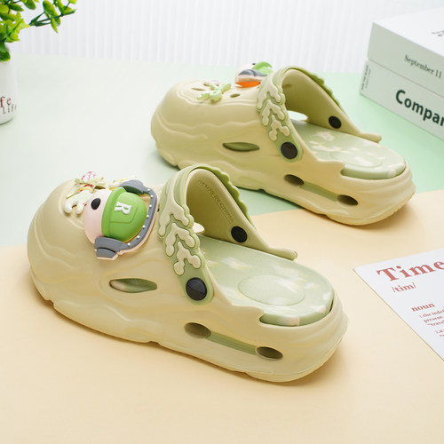 可爱耳机狗洞洞鞋女士新款防滑夏