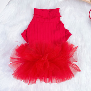 两脚春秋款 纱裙多巴胺配色蓬蓬裙泰迪外出社交裙比熊博美雪纳瑞猫