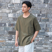 新款 照本堂棉麻短袖 男夏季 上衣高级亚麻休闲舒适透气百搭T恤M1039