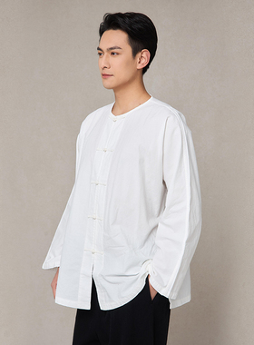 【照本堂】中国风复古棉麻上衣男原创禅意宽松亚麻盘扣衬衫M1168