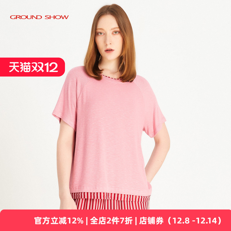 蜜桃休闲短袖阁兰秀假两件