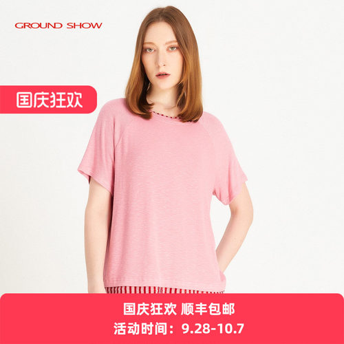 蜜桃休闲短袖阁兰秀假两件