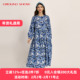 新品 蓝色长袖 全棉数码 阁兰秀2025年秋季 印花连衣裙浪漫长裙子女装