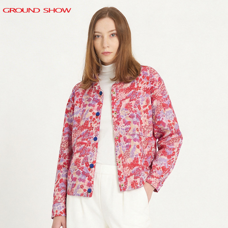 阁兰秀小碎花短款棉服外套