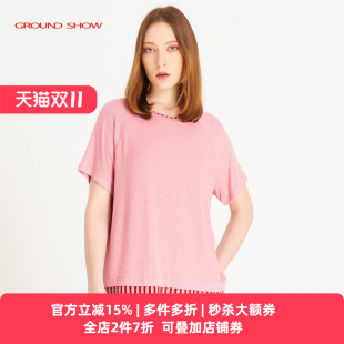 圆领套头衫 Ground 短袖 阁兰秀2025夏新T恤款 气质减龄上衣女 Show