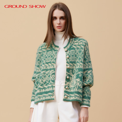 阁兰秀马海毛粗针开衫厚外套