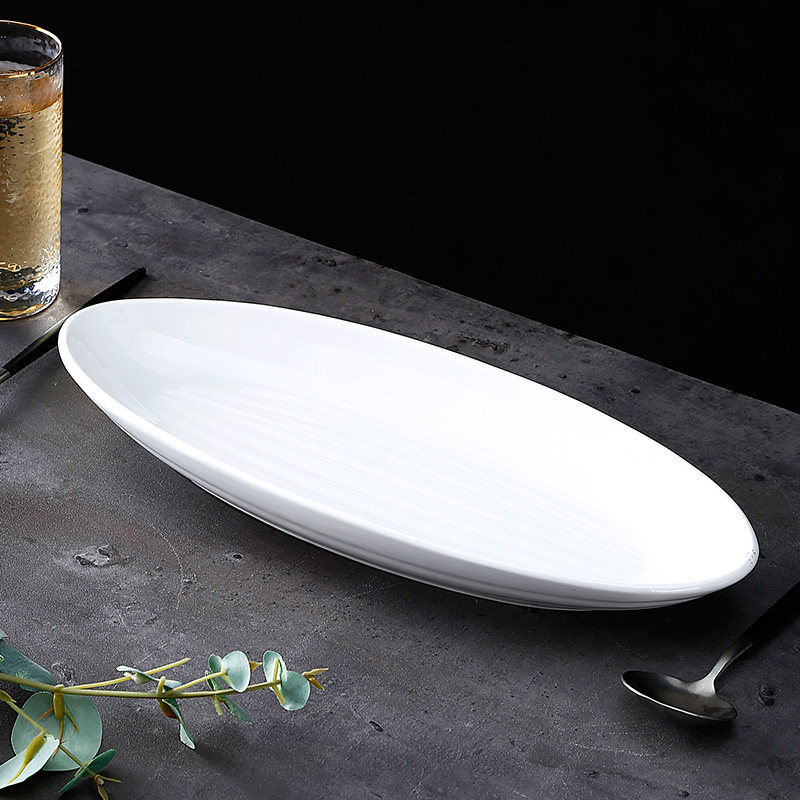 鱼盘家用蒸鱼盘子商用长盘装鱼酒店饭店专用大号椭圆形纯白18英寸
