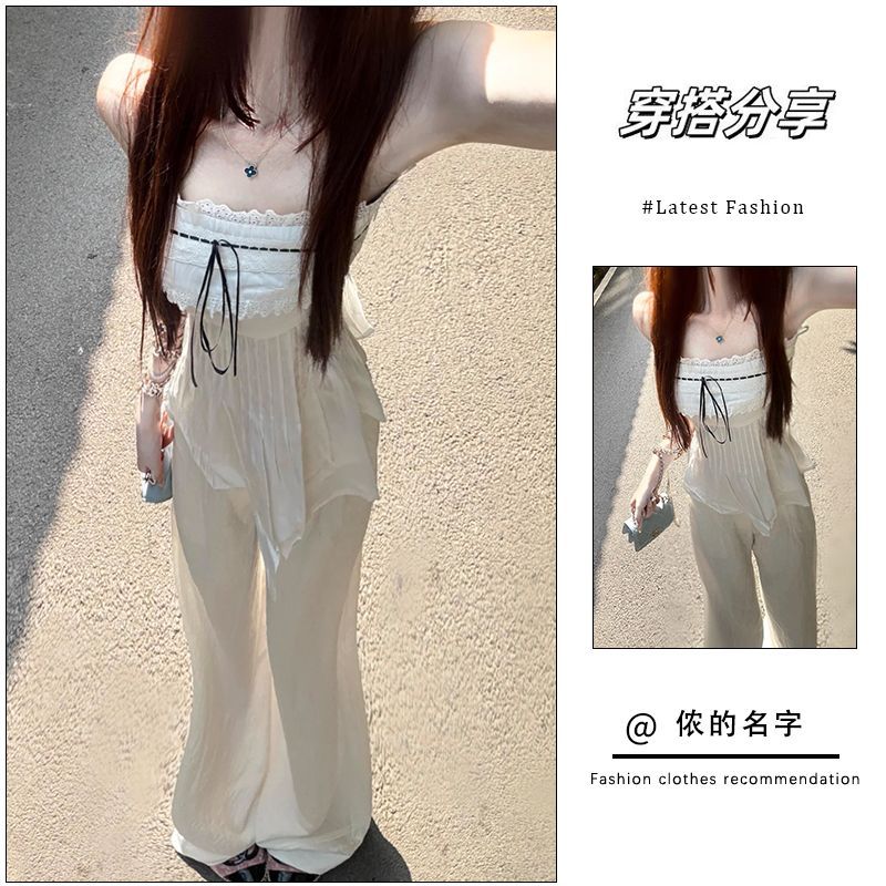 套装女2025夏季新款小众设计辣妹蕾丝花边背心性感抹胸上衣长裤