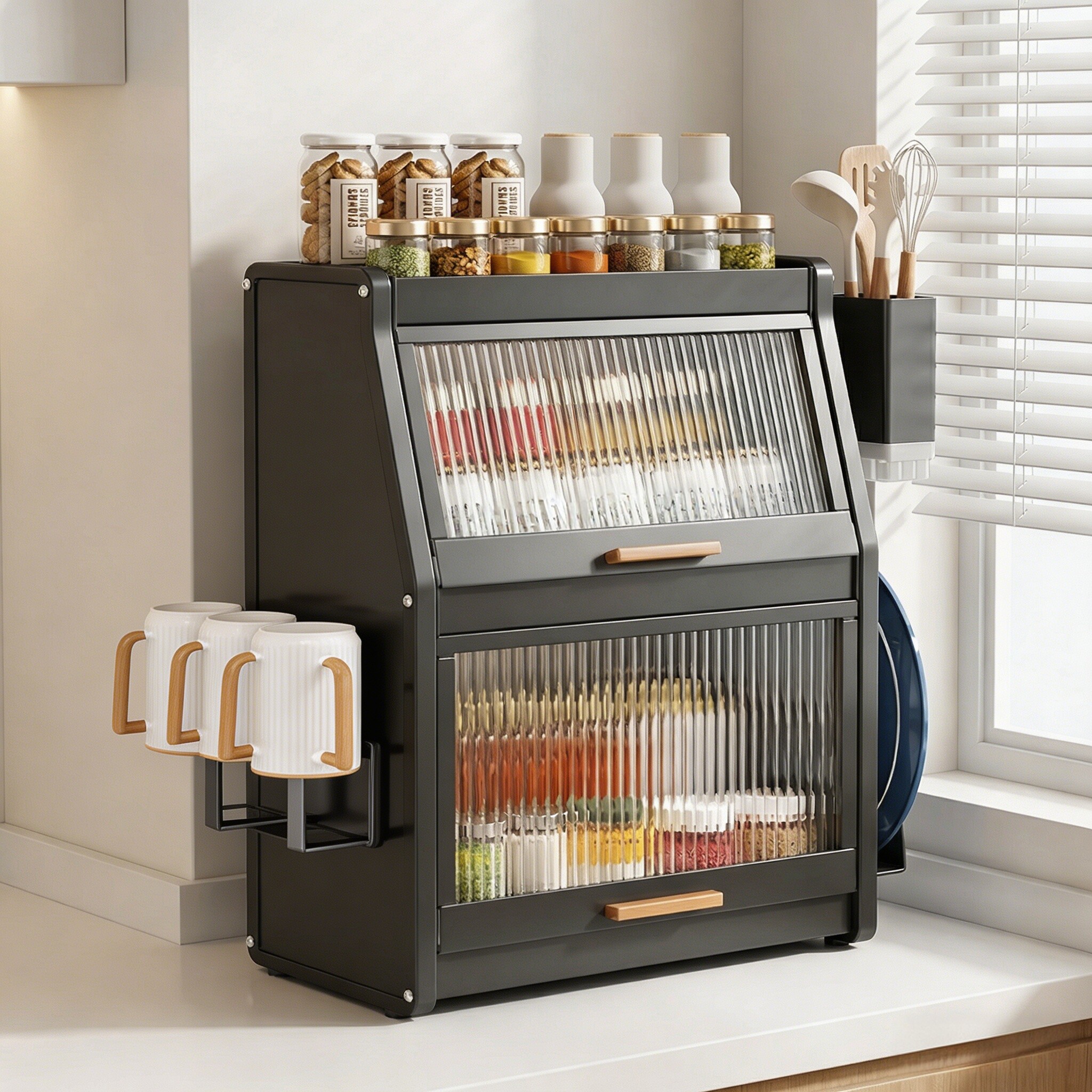 厨房带门调味盒储物柜多功能放油盐酱醋收纳用品防尘调料置物架