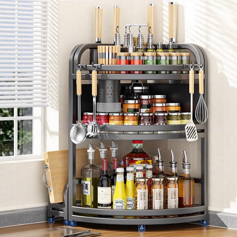 厨房角落调味料置物架不锈钢调味用品收纳转角架台面多功能三脚架