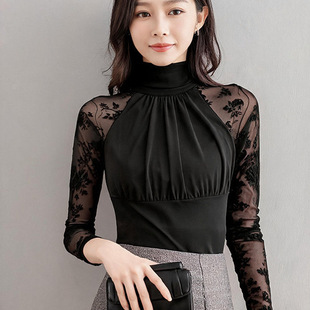 秋季新款恤显瘦气质百搭修身拼接高龄打底衫设计感上衣女黑色