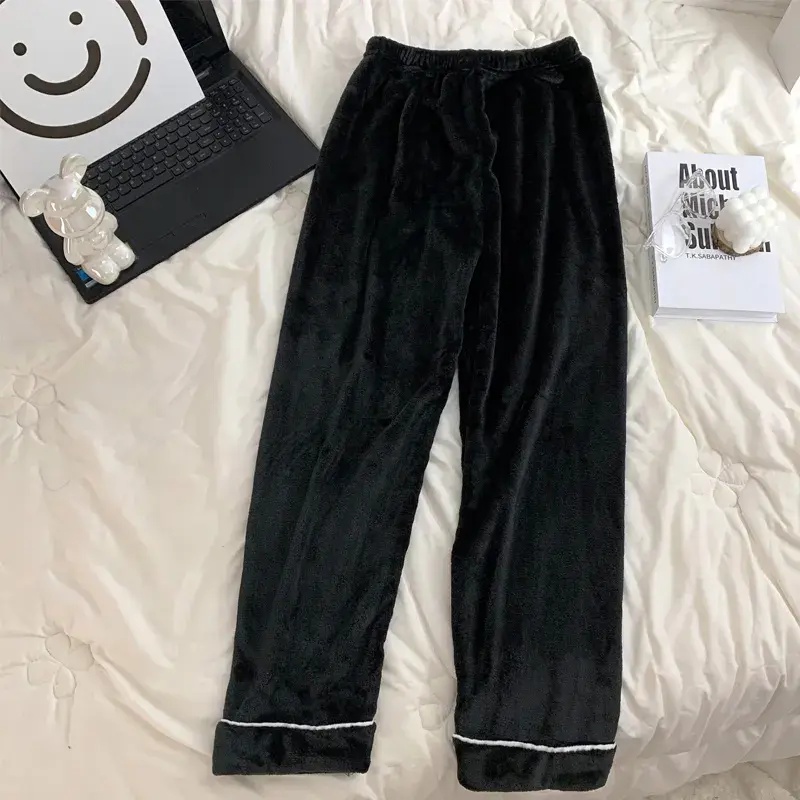 法兰绒男士加绒加厚宽松休闲睡裤