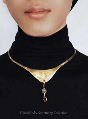 奇虚乐Chicxūlab 利比亚陨石玻璃 串珠吊坠 黄铜项圈