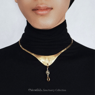 奇虚乐Chicxūlab 利比亚陨石玻璃 串珠吊坠 黄铜项圈