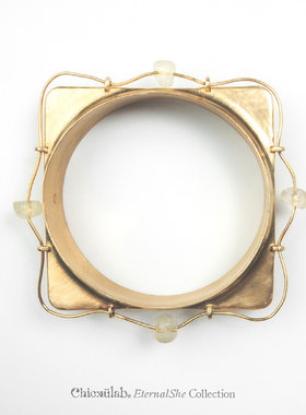 奇虚乐Chicxūlab 方圆契Squircle 利比亚陨石玻璃串珠 黄铜手镯