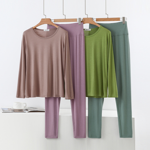 大码 套装 内搭秋衣秋裤 打底裤 两件套莫代尔圆领打底衫 秋冬女士薄款