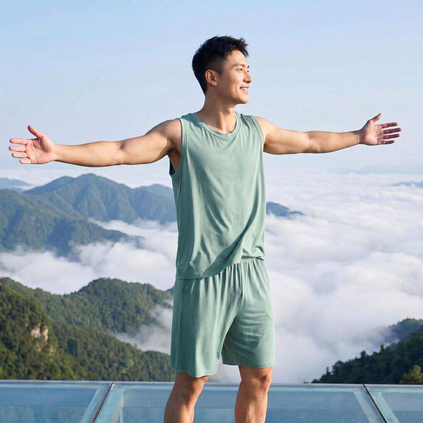 男款家居服薄套装夏凉感莫代尔男士睡衣睡裤宽松大码背心短裤无袖