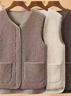 2024秋冬新款韩版羊羔毛皮毛一体马甲加绒加厚外套女背心马夹外穿