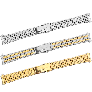 适配梅花777 787表带钢带实心男表链不锈钢折叠扣弧口手表配件19