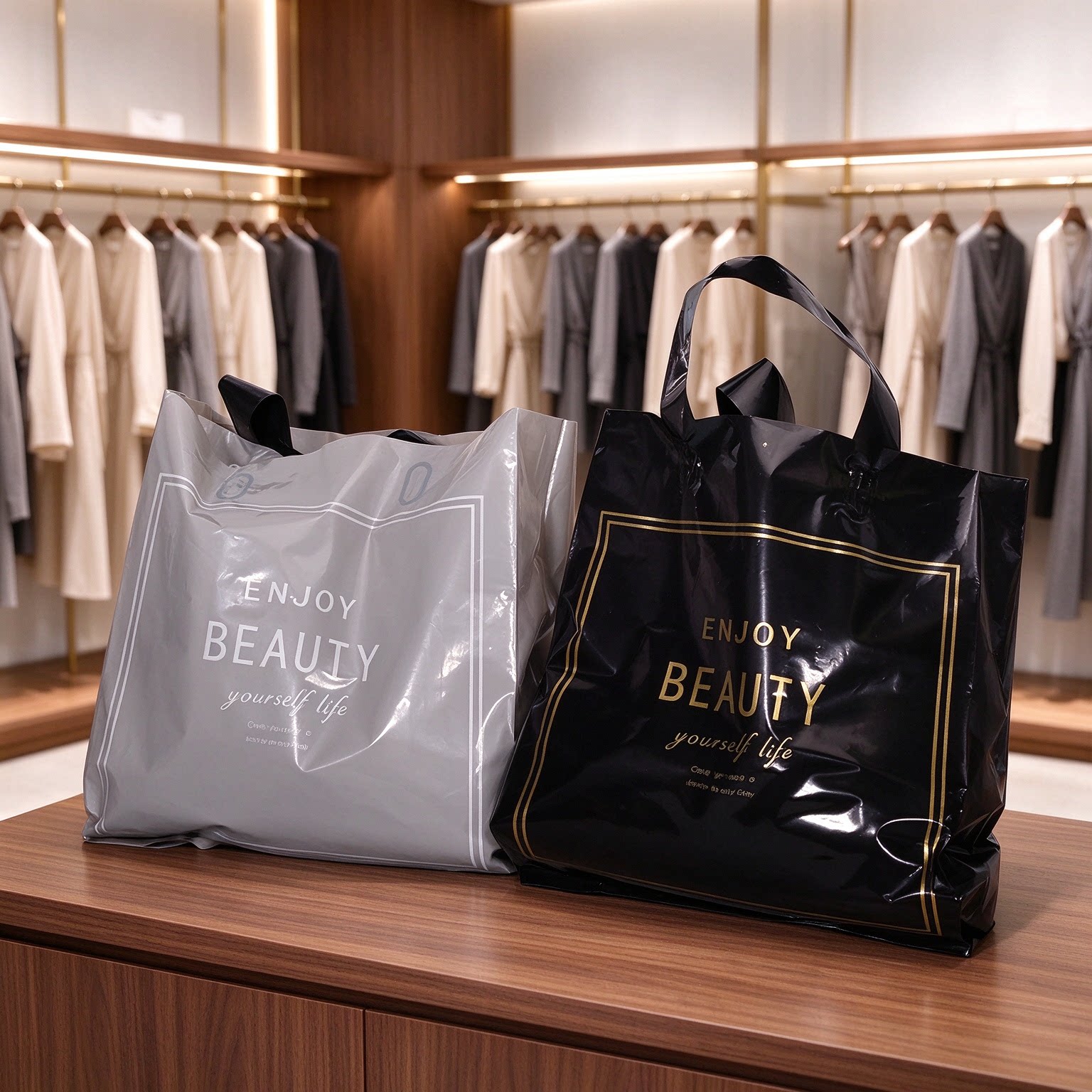 加厚手提打包装袋子金黑色衣服装店礼品购物袋塑料童装小号胶袋女