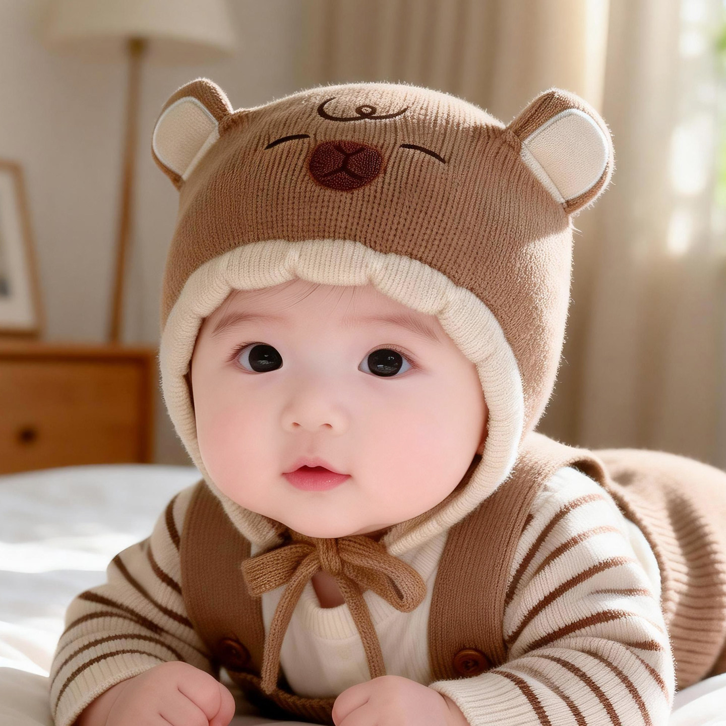 婴儿帽子秋冬季宝宝毛线帽加厚防风针织帽男婴幼儿保暖冬天护耳帽