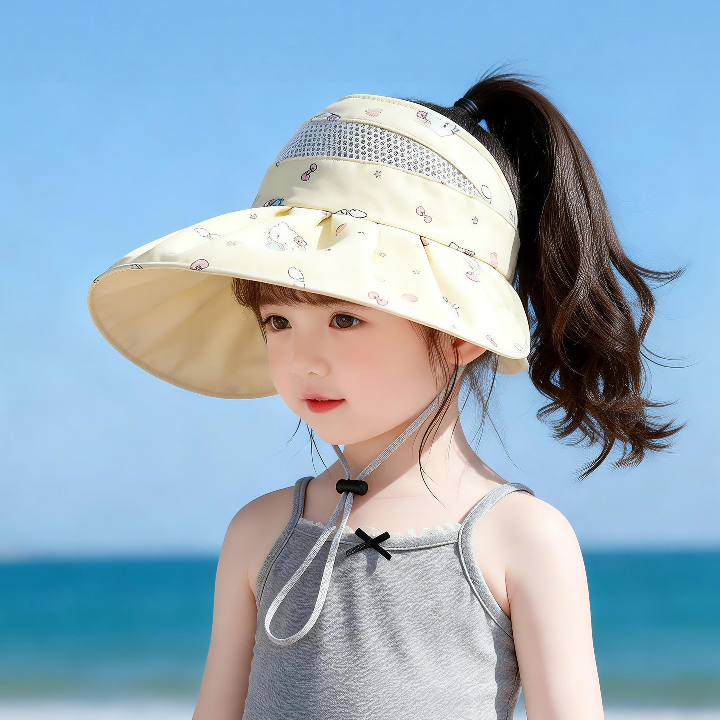 儿童防晒帽宝宝帽子春夏季防紫外线渔夫帽遮阳帽防晒帽女童空顶帽