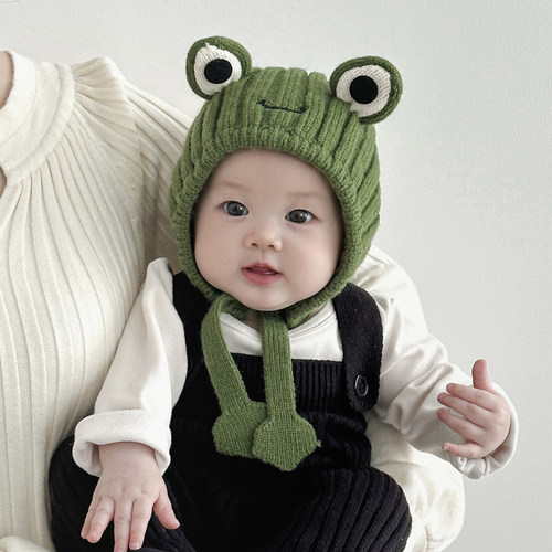 彼彼熊毛线帽加棉内里针织帽