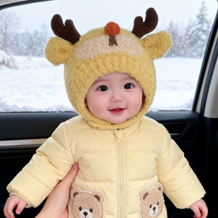 婴儿帽子秋冬季宝宝毛线帽儿童针织帽男童女童护耳帽洋气新款冬季