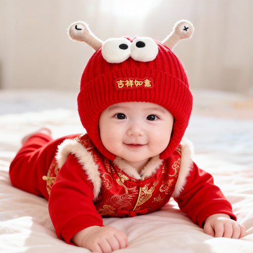 彼彼熊毛线帽针织帽吉祥如意设计