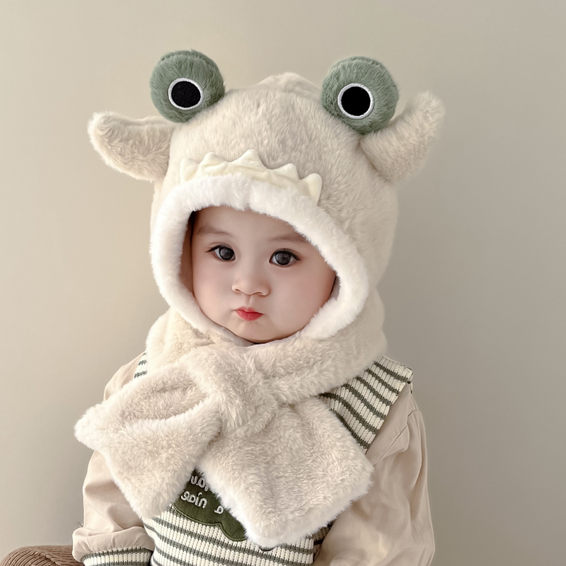 彼彼熊毛绒帽围巾一体