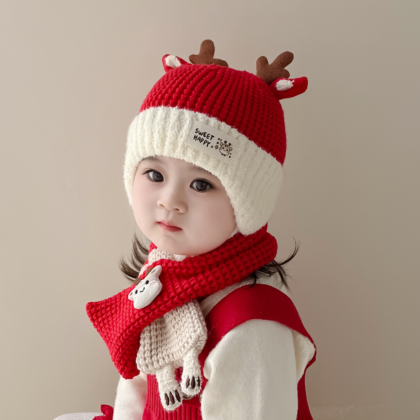 彼彼熊毛线帽针织帽小鹿设计可爱