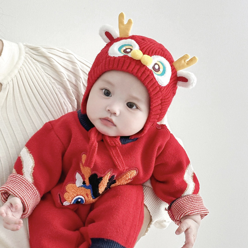 婴儿帽子冬季新年宝宝红色帽子喜庆过年帽护耳帽醒狮针织帽婴幼儿,童装/婴儿装/亲子装,帽子,淘宝优惠券,粉丝福利购,淘宝优惠卷