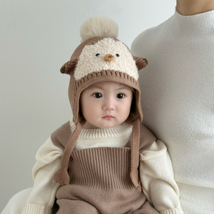 婴儿帽子秋冬季宝宝毛线帽针织帽男童男孩护耳帽冬季加厚可爱新款