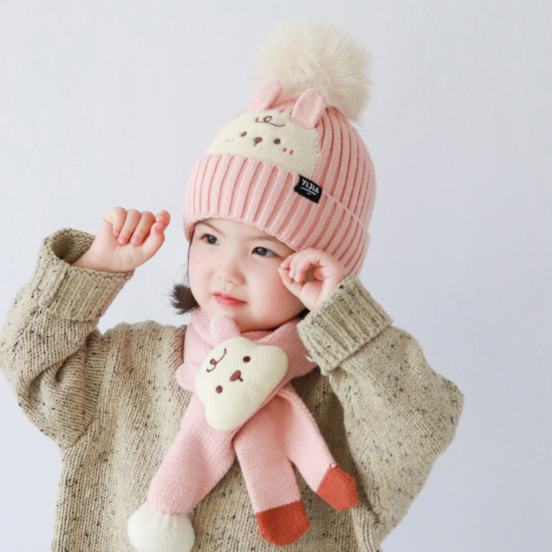 儿童帽子秋冬季宝宝可爱针织帽婴幼儿毛线帽女保暖护耳帽围巾冬季