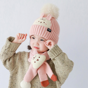 儿童帽子秋冬季宝宝可爱针织帽婴幼儿毛线帽女保暖护耳帽围巾冬季