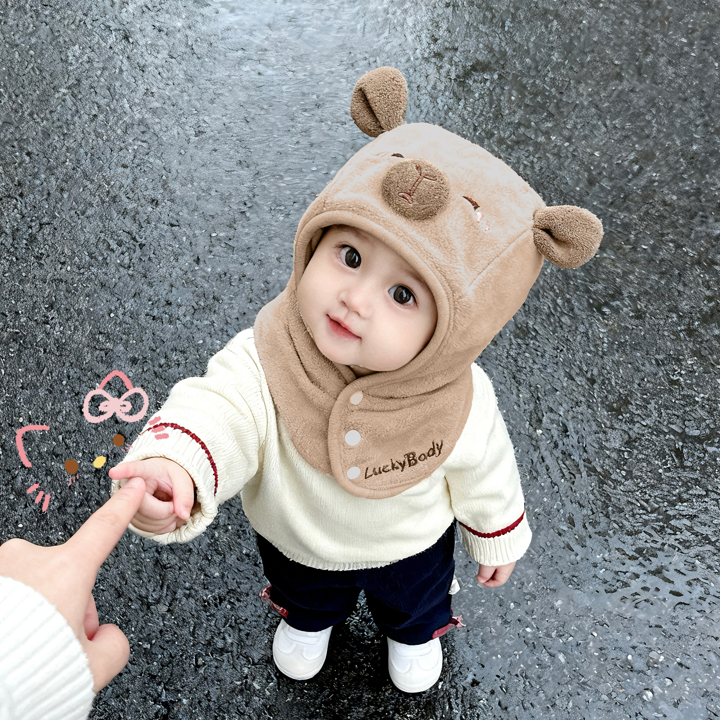 彼彼熊毛线帽护耳帽卡皮巴拉可爱