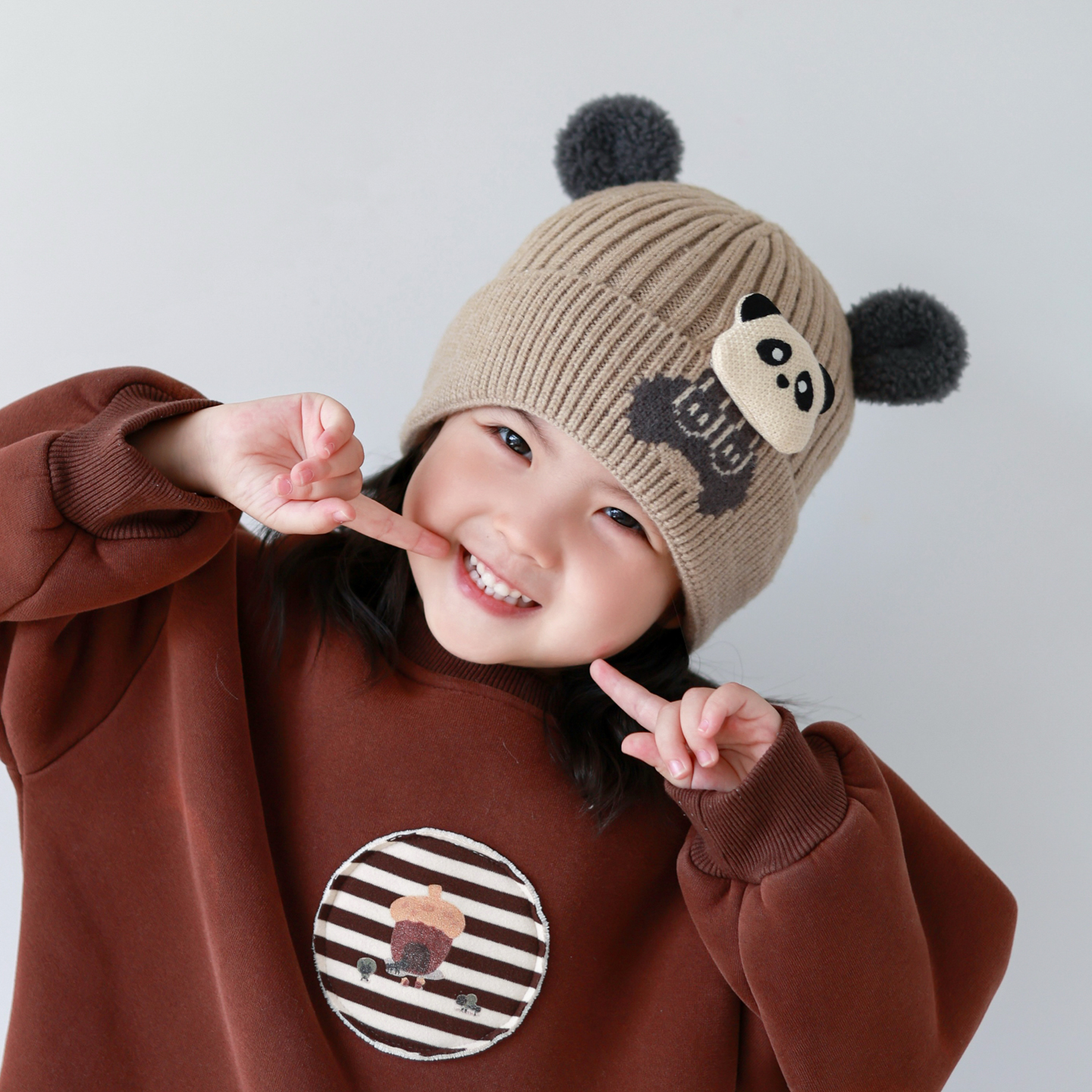 彼彼熊毛线帽针织帽小熊猫可爱冬