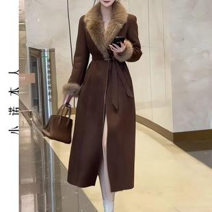 小诺本人加绒大衣外套女冬季皮毛一体设计感减龄麂皮绒风衣241003